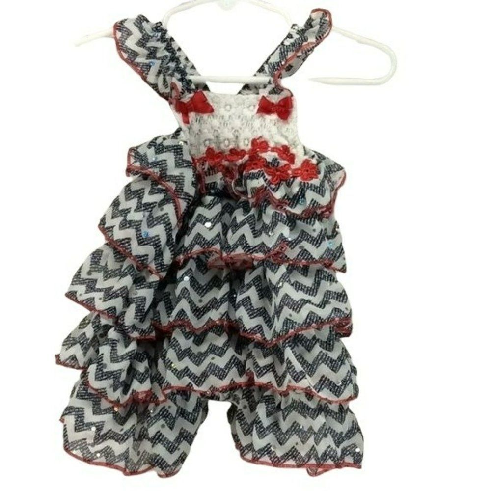 Little Lass Baby Girl Americana Sparkle‎ Chevron Red USA Romper Outfit 3 Months